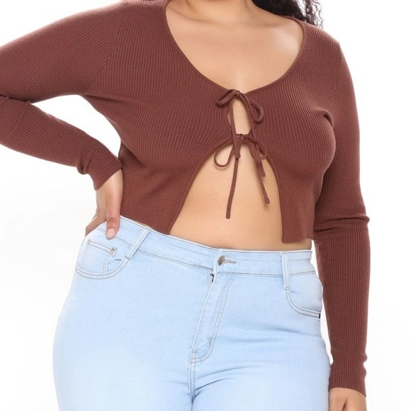 Fashion Nova Plus Size Brown Front Tie Top- 3x Xxxl Like-New